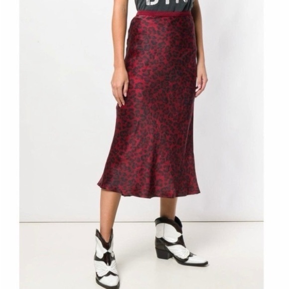 Anine Bing Bar Silk Midi Skirt in Red Leopard Print (Size M) - Picture 2 of 3